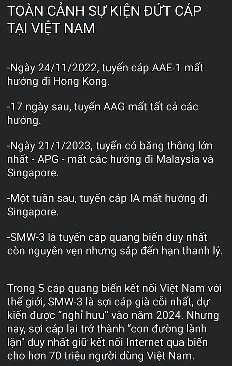 TUYẾN CÁP QUANG BIỂN VẬN HÀNH CUỐI CÙNG, ĐÃ GẶP SỰ CỐ