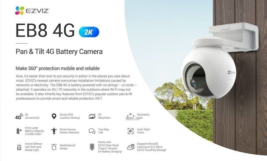 CAMERA 4G SỬ DỤNG ĐIỆN NĂNG LƯỢNG MẶT TRỜI EZVIZ EB8 CHUYÊN DỤNG