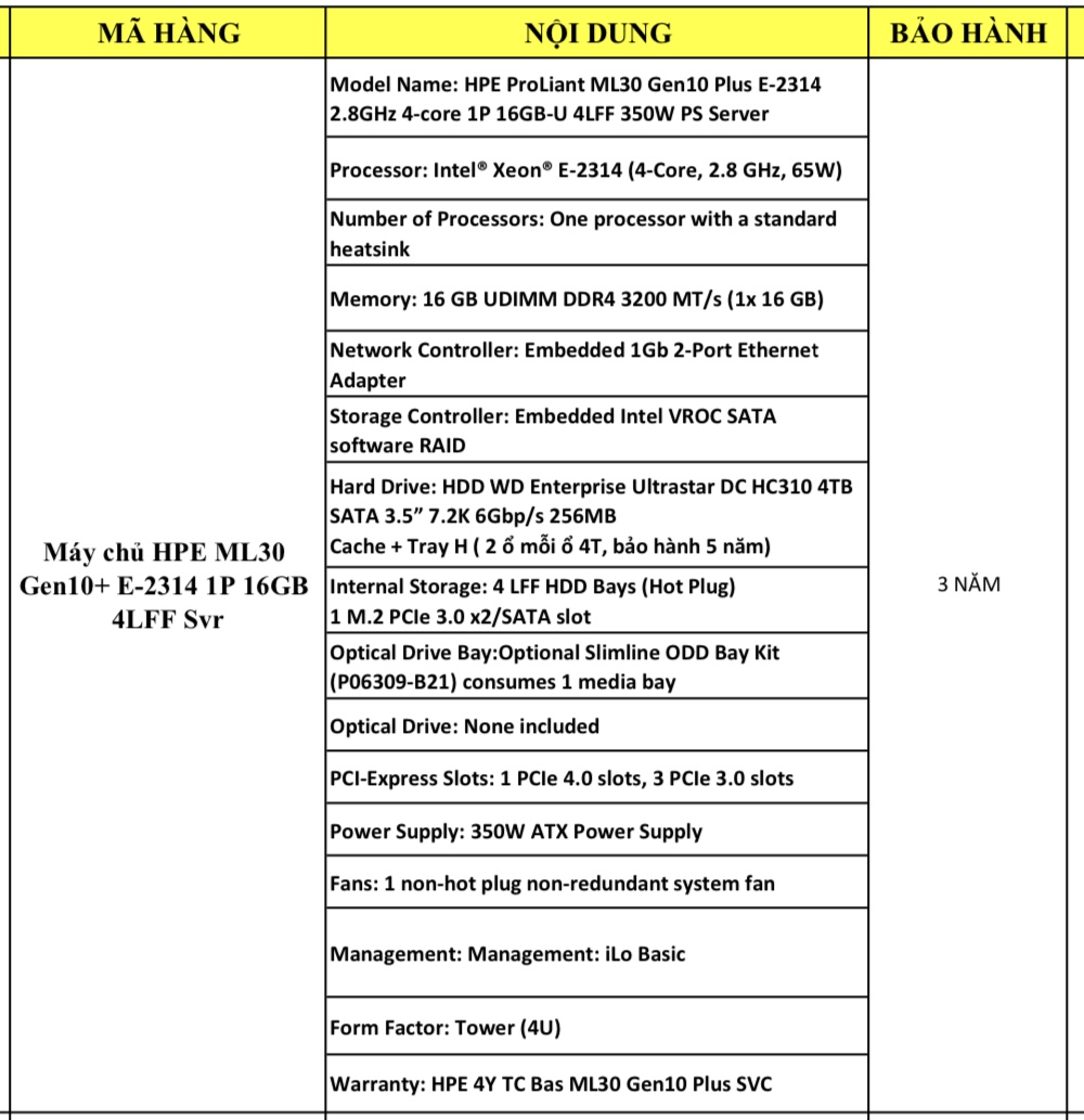 Máy chủ HPE ML30 Gen10+ E-2314 1P 16GB 4LFF Svr