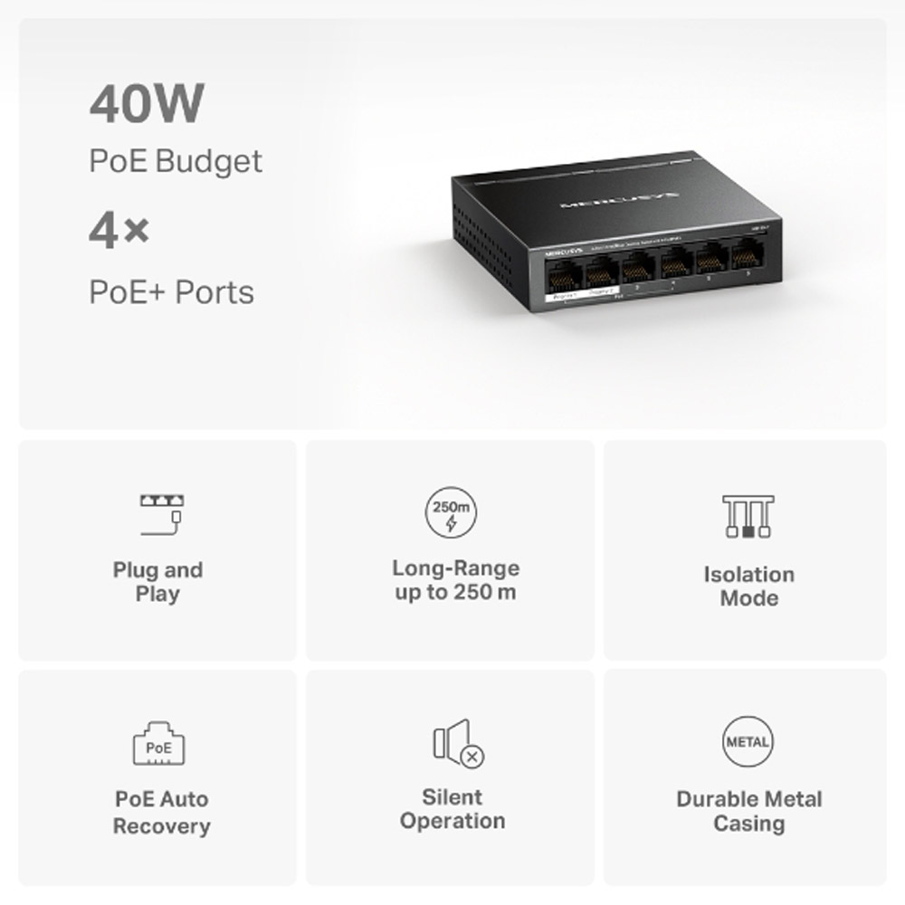 Switch POE 6 Cổng 10/100M Mercusys MS106LP